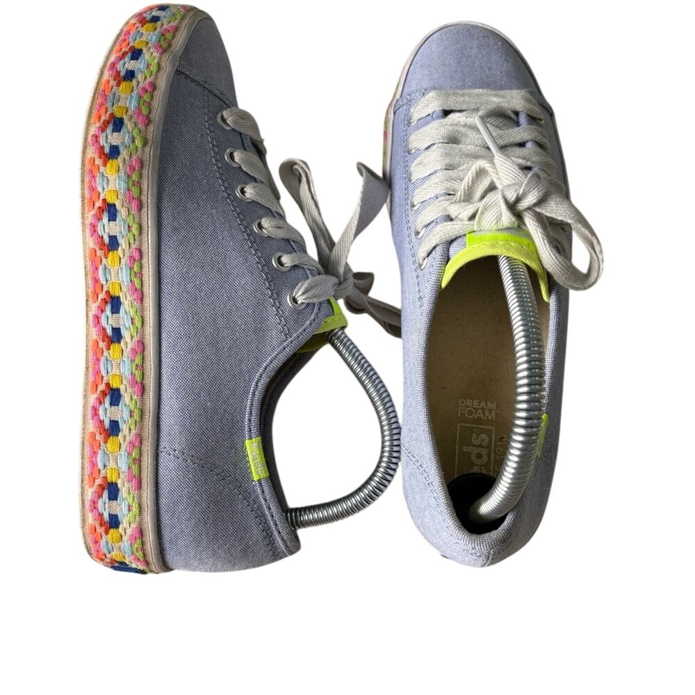 Keds Triple Kick Platform Aztec Geo Embroidery Cornflower Blue Chambray Sz 7.5 - Picture 5 of 5